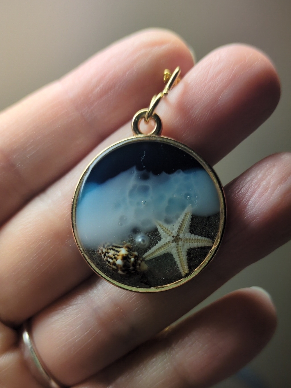Gold-Tone Beach Starfish Seascape Pendant Necklace